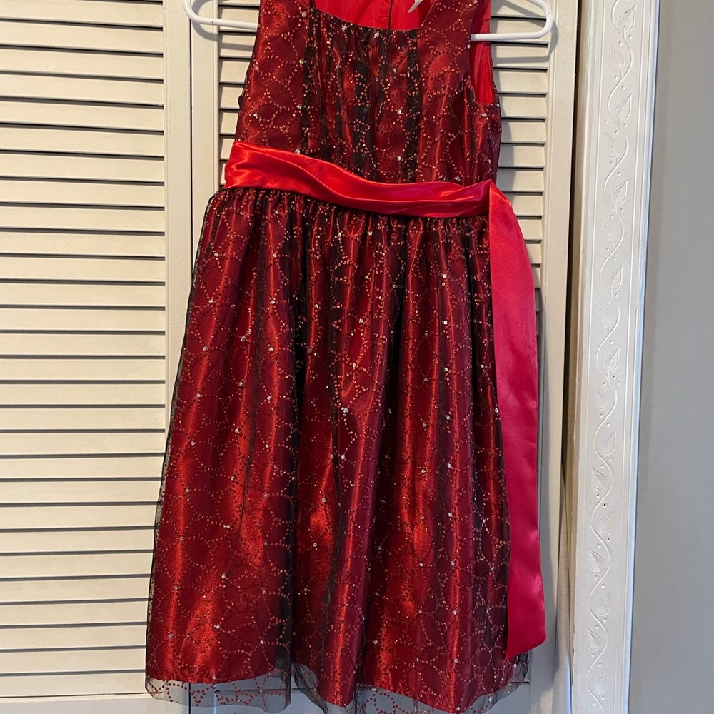 Red satin with black tulle girls dress